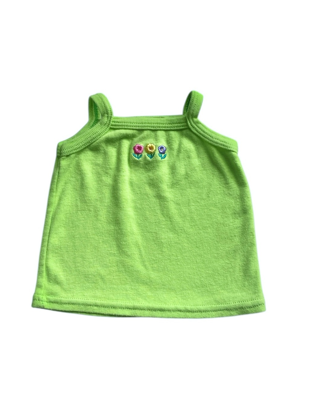 Vintage Y2K Neon Green Tank Top with Tiny Floral Embroidery